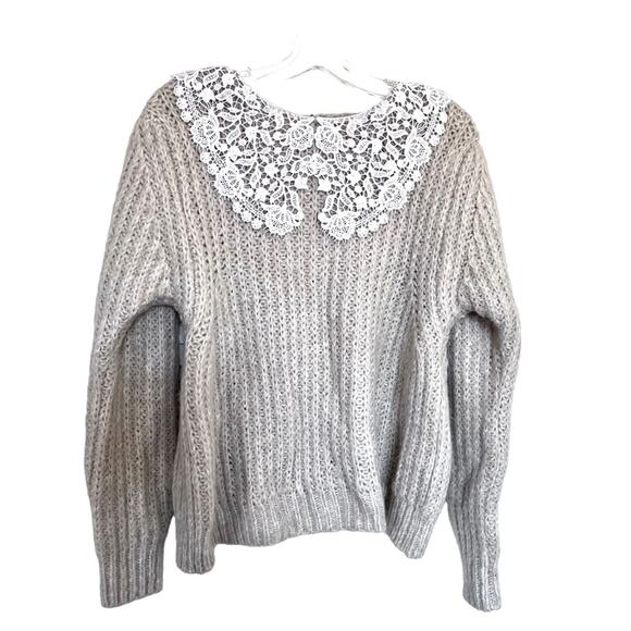 Topshop crochet exaggerated collar sweater in ecru size XL - Picture 4 of 10